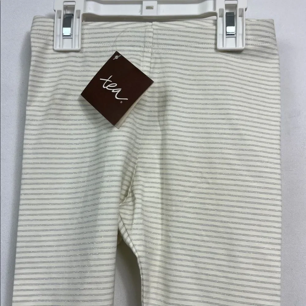 Tea Collection Cream and metallic silver striped leggings New size 6
